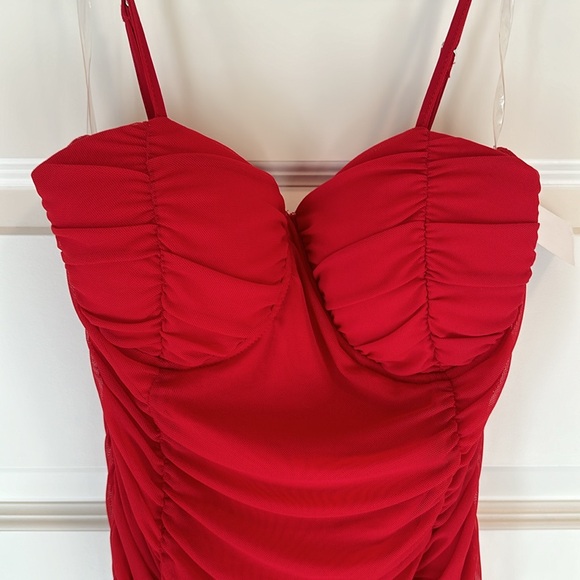 Red Ruched Spaghetti Strap Dress - M/L - Picture 2 of 5
